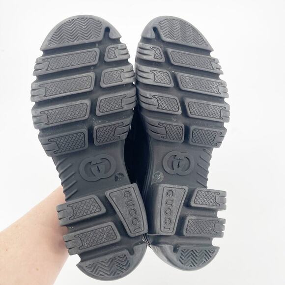Gucci Black Glossy Leather Romance Interlocking GG Crystal Lug Sole Loafer EU 39 - Picture 13 of 16